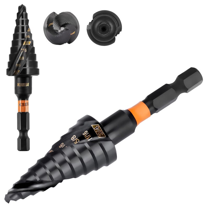 KSEIBI 9 Steps 3/16-3/4 inch SAE Standard Industrial Grade Step Drill Bit Ready Impact 1/4 inch Shank, 575077 High-Speed Steel Metal Drill Bits Black Oxide M2 Material - Image 1